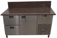 Холодильный стол Tehma с гранитной столешницей 1 дверь + 2 ящика 1400х700х850 задний борт